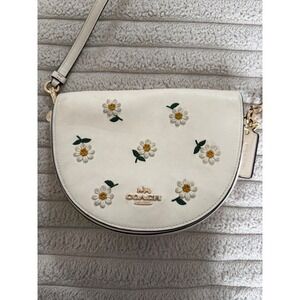 Coach Daisy Embroidered Saddle Bag Chalk White Leather Crossbody C2863